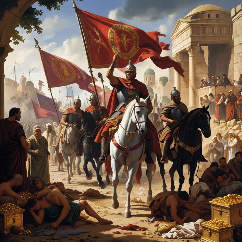 Byzantine reconquest campaigns under Justinian, led by General Belisarius, highlighting the economic burden on the common people.